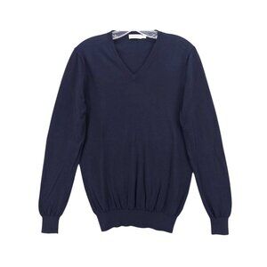 SUITSUPPLY Navy Blue 100% Merino Wool V-Neck Sweater Pullover Size SMALL